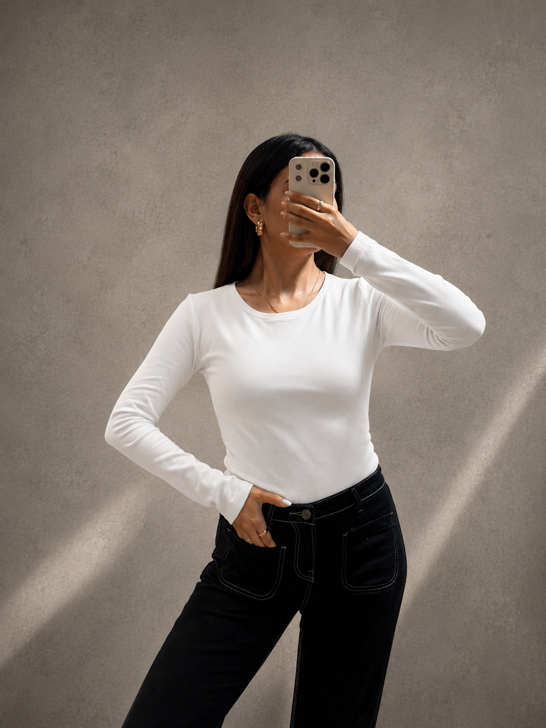 Polera manga larga Lycra algodón Blanco