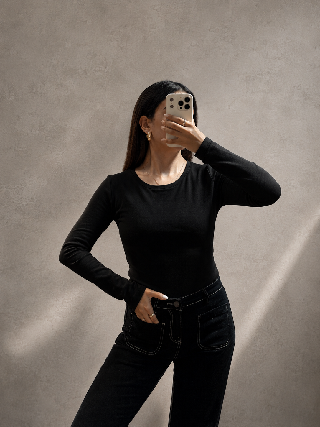 Polera manga larga Lycra algodón Negro