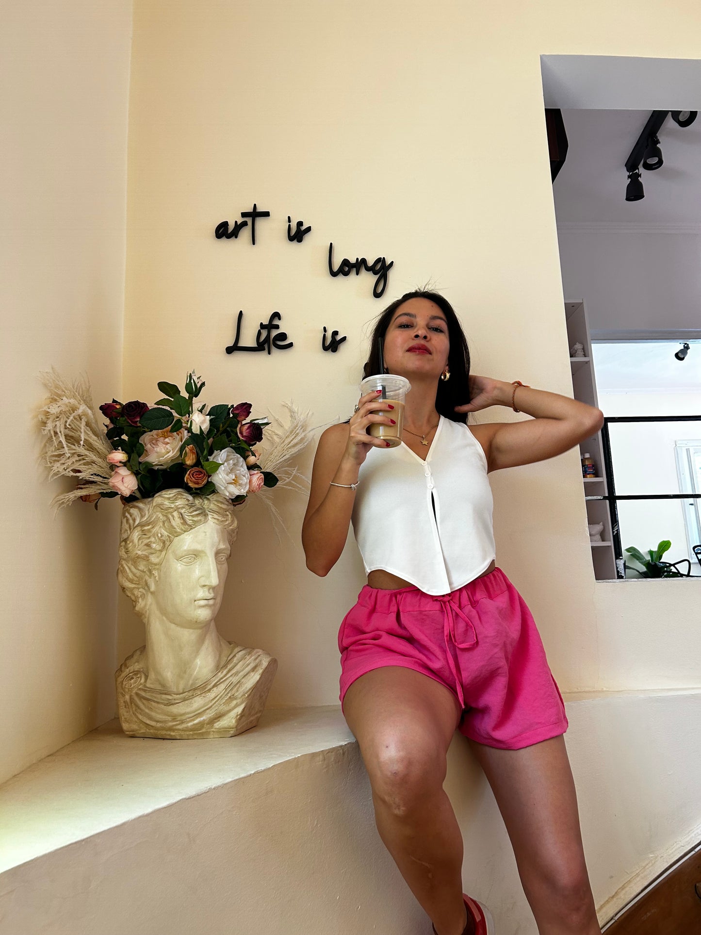 Short Lino fucsia