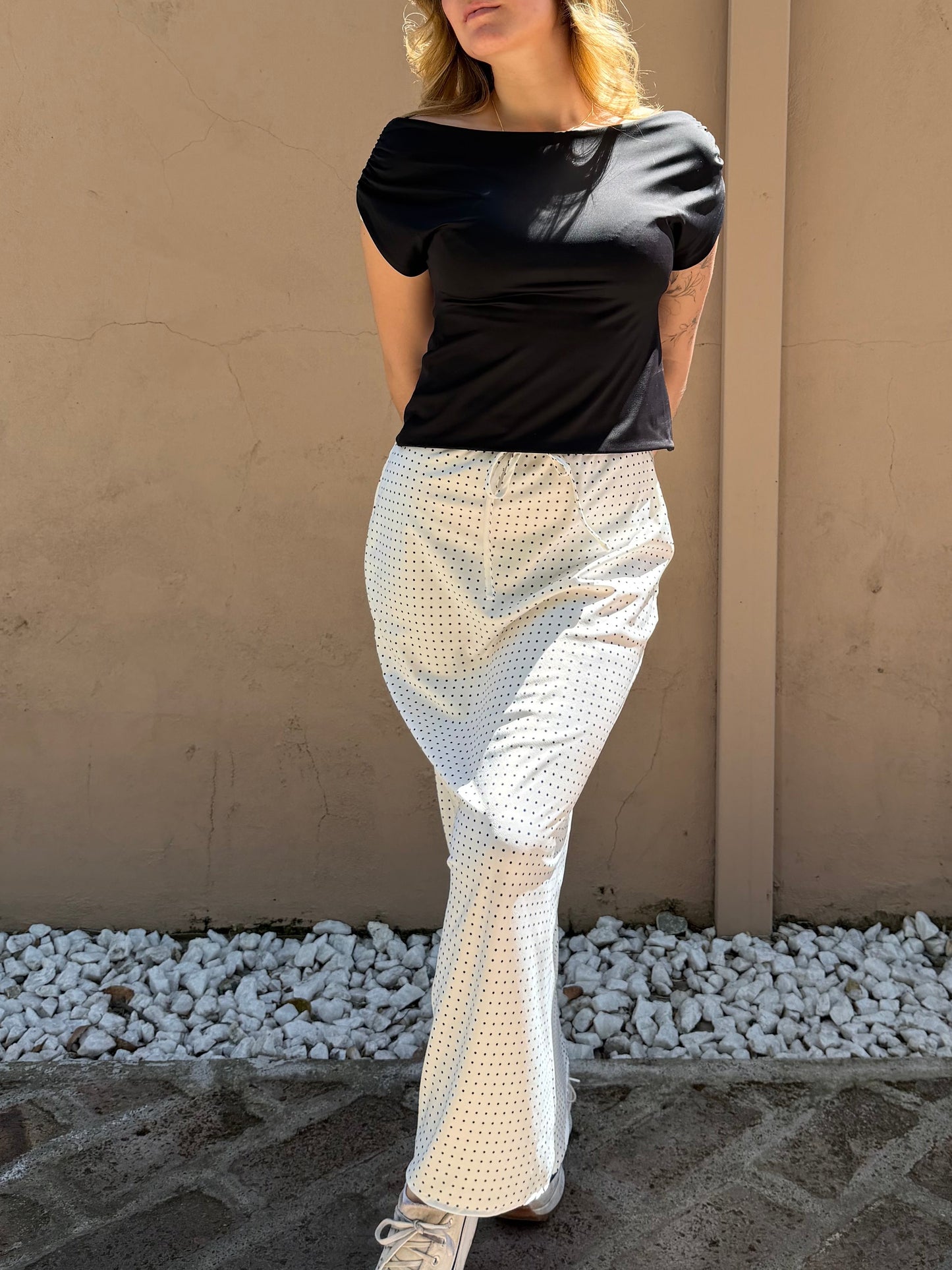 Falda larga polka dots blanca