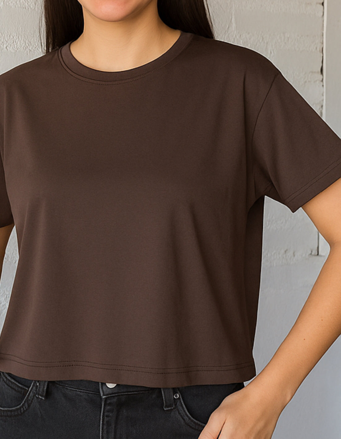 Polera básica oversize a la cadera café