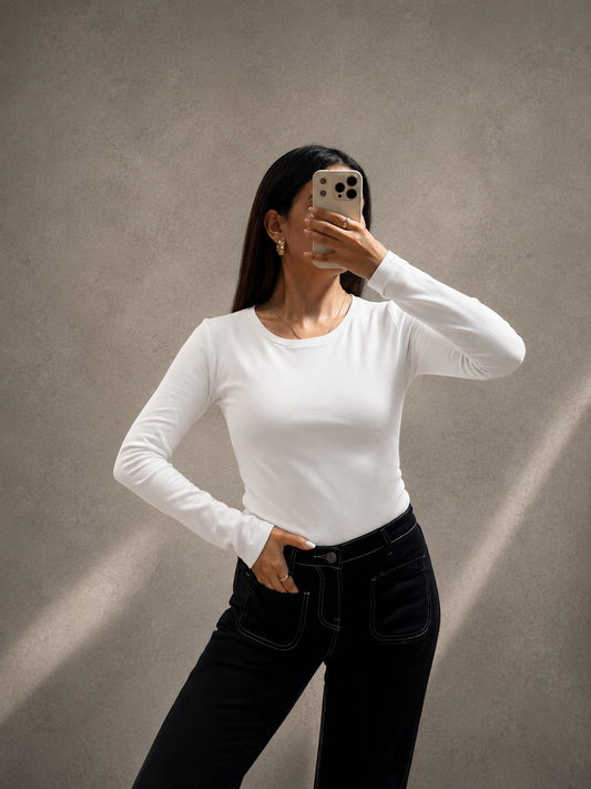 Polera manga larga Lycra algodón Blanco