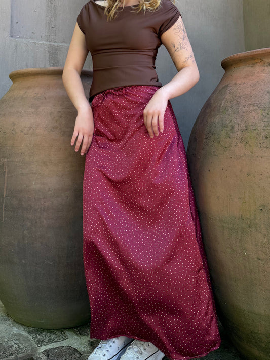 Falda larga polka dots burdeo