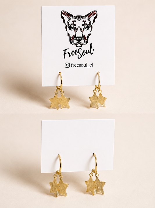 Aros argollas pequeñas con estrellas baño oro