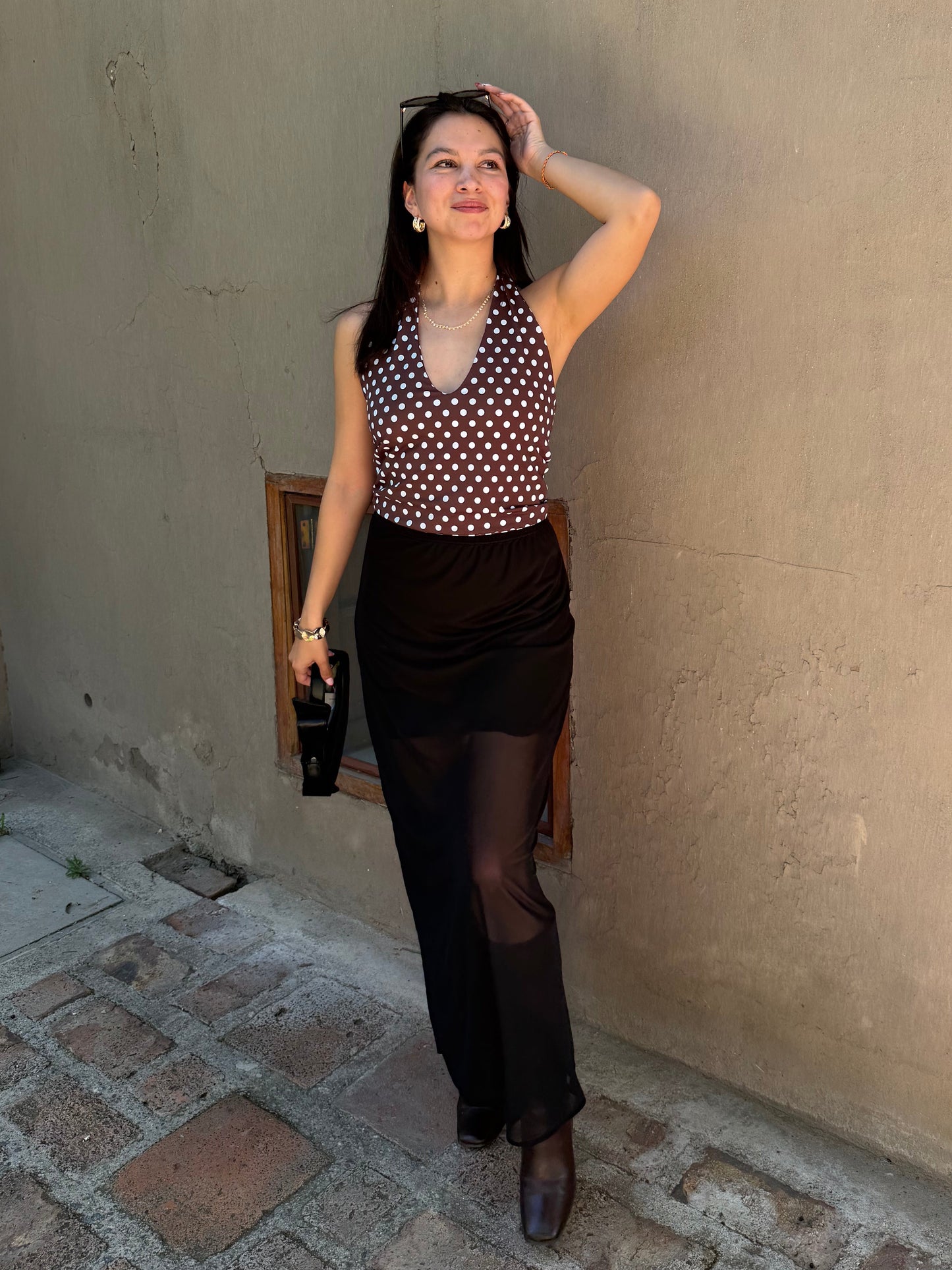 Falda larga malla negra