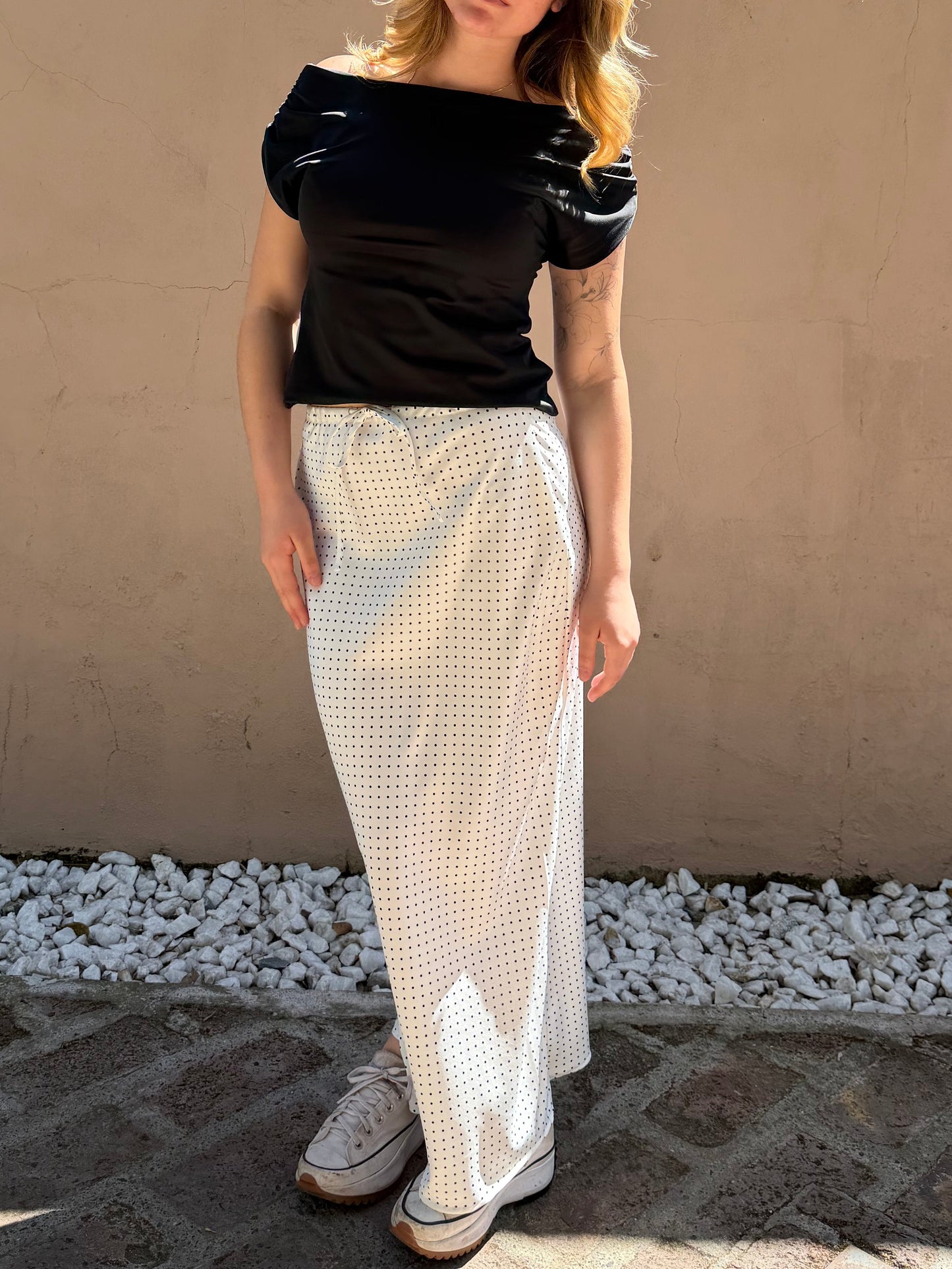 Falda larga polka dots blanca