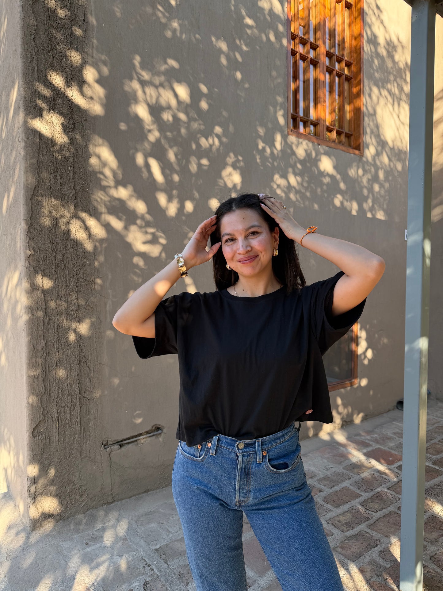 Polera básica oversize a la cadera café