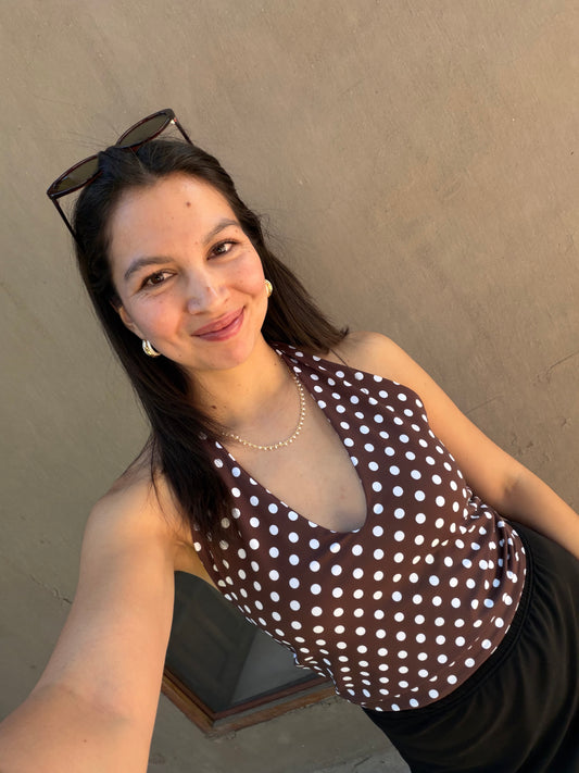 Top ajustable Lycra lunares café
