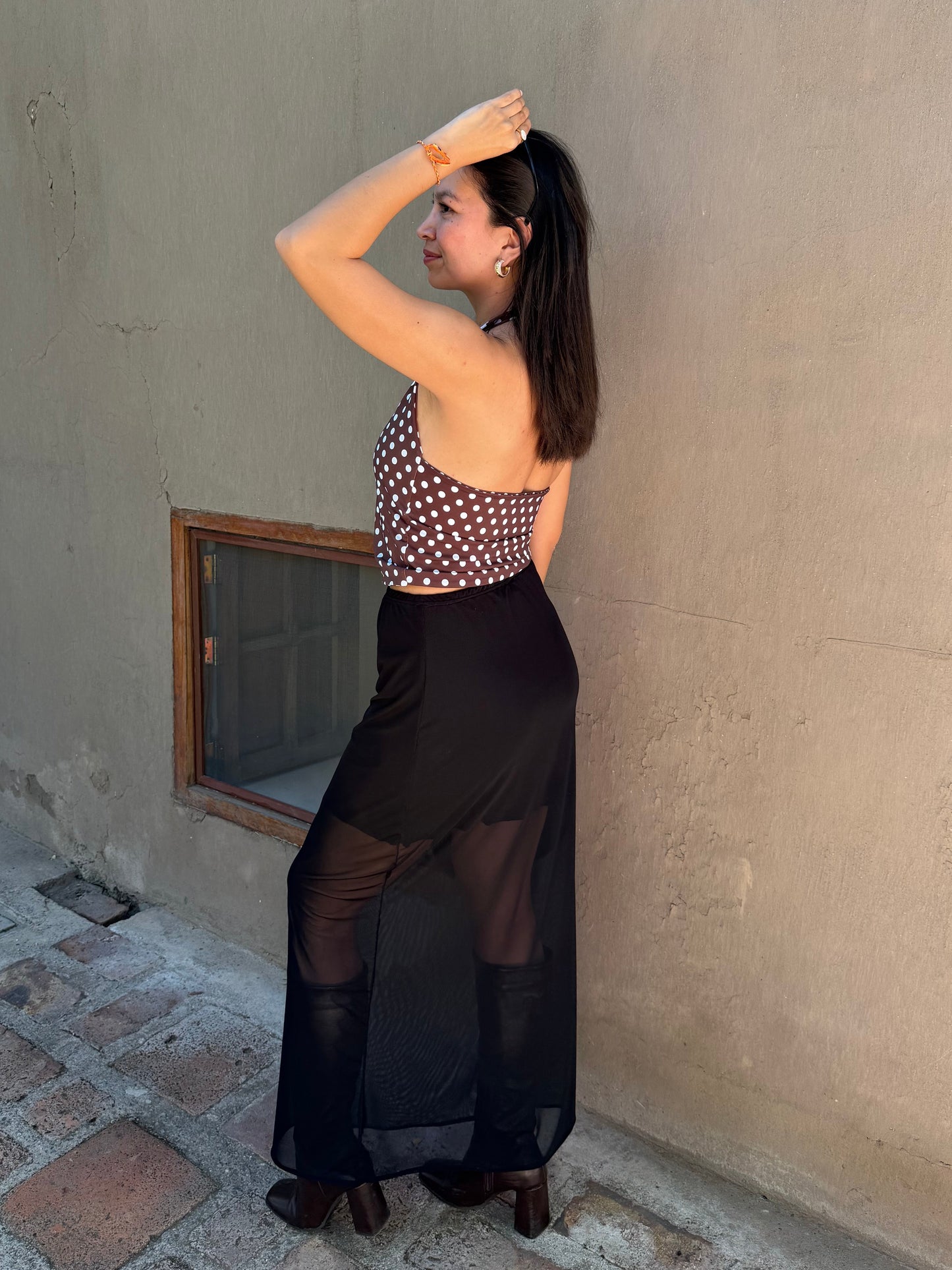 Falda larga malla negra