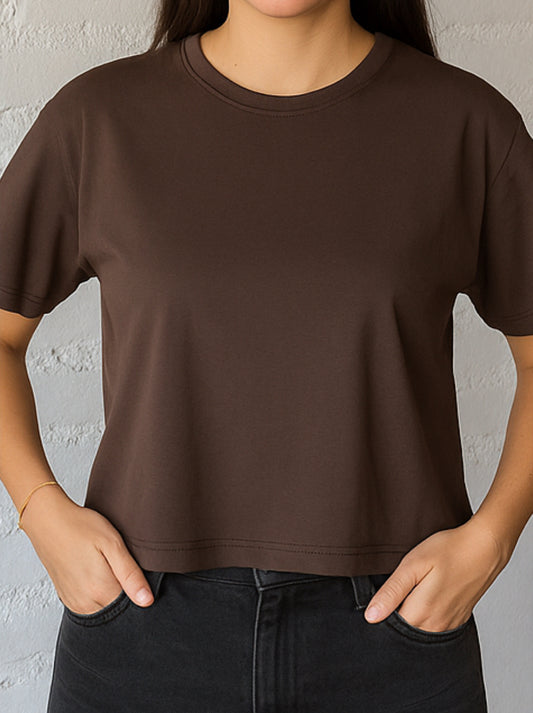Polera básica oversize a la cadera café