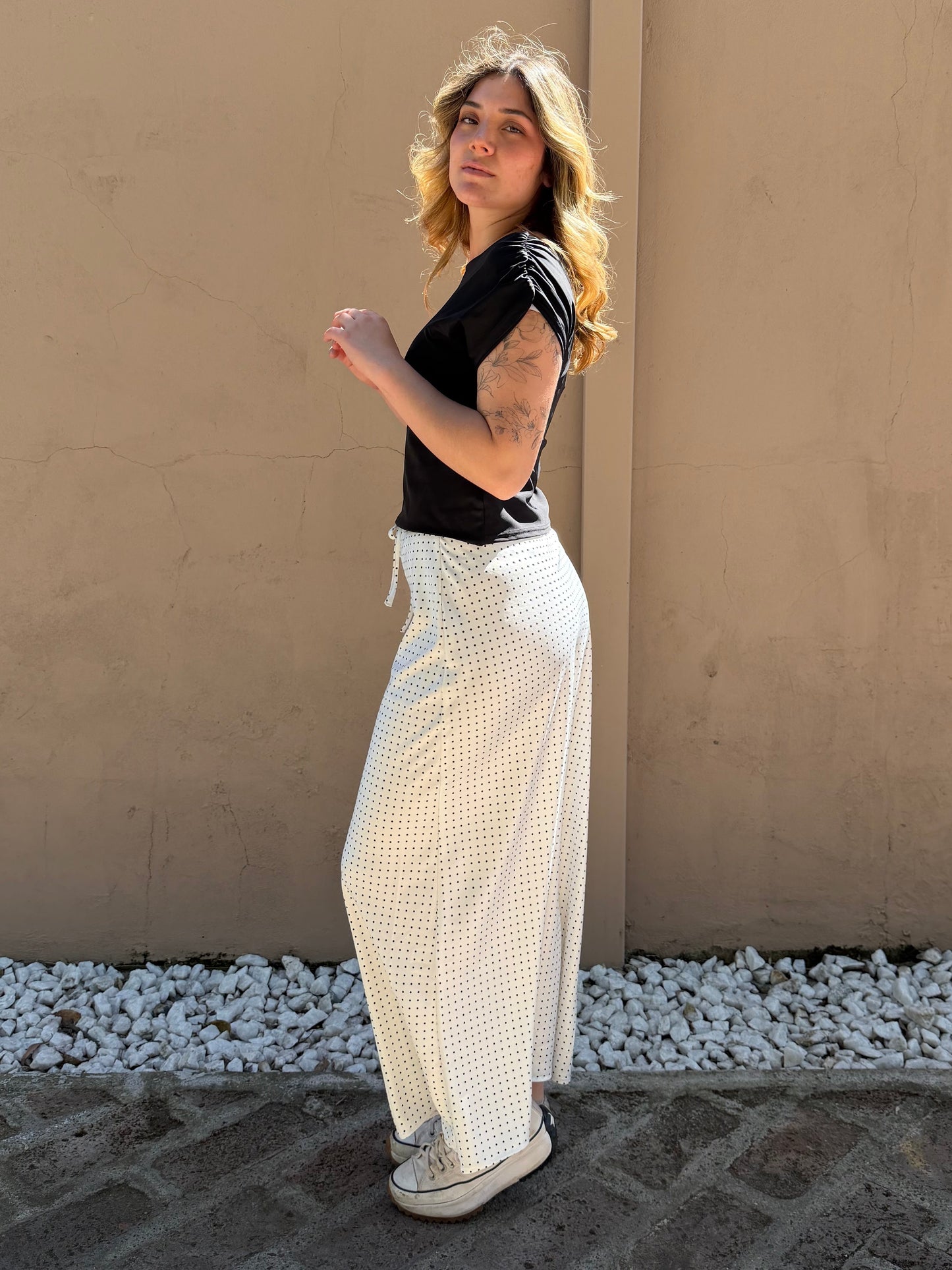 Falda larga polka dots blanca